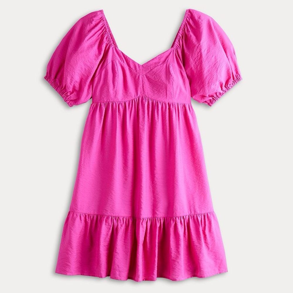 Nine West Vibrant Pink Babydoll Mini Dress, Large